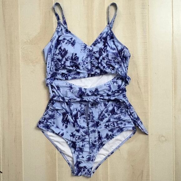 Daci Sexy High Waisted Tummy Control One Piece Swimsuit BlueTie Dye Sz 14W - Picture 3 of 9
